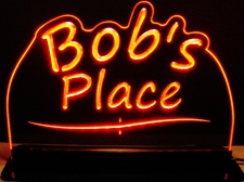 Office Bar Name Sign Award Trophy Bobs Place Acrylic Lighted Edge Lit LED Sign / Light Up Plaque Full Size Made in USA