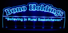 Bono Holdings Advertising Business Logo Acrylic Lighted Edge Lit LED Sign / Light Up Plaque Full Size Made in USA