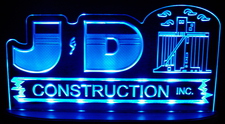 JD Construction Advertising Business Logo Acrylic Lighted Edge Lit LED Sign / Light Up Plaque Full Size Made in USA