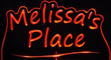 Melissas Melissa Place Room Den Office (add your own name) Acrylic Lighted Edge Lit LED Sign / Light Up Plaque Full Size Made in USA