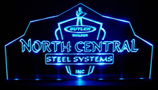 North Central Steel Advertising Business Logo Acrylic Lighted Edge Lit LED Sign / Light Up Plaque Full Size Made in USA