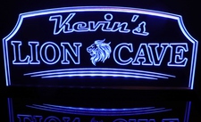 Lion Cave Man Cave (add your own name) Acrylic Lighted Edge Lit LED Sign / Light Up Plaque Full Size Made in USA