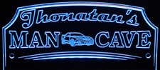 Man Cave with car vehicle (add your name) Acrylic Lighted Edge Lit LED Sign / Light Up Plaque Full Size Made in USA