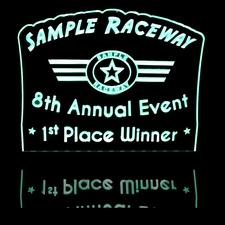 Raceway Trophy Award 1st Place Acrylic Lighted Edge Lit LED Sign / Light Up Plaque Full Size Made in USA