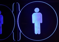 Men Restroom Bathroom Circle Round Left Side Mount No Text 11" Only Acrylic Lighted Edge Lit LED Sign / Light Up Plaque Full Size Made in USA