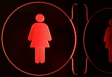 Women Ladies Restroom RH Round Circle Acrylic Lighted Edge Lit LED Sign / Light Up Plaque Full Size Made in USA