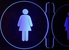 Lady Ladies Restroom Bathroom Round Circle Right Side Mount No Text 11" Only Acrylic Lighted Edge Lit LED Sign / Light Up Plaque Full Size Made in USA