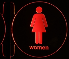 Women Ladies Restroom Men Gents Circle Round 11" Flag Left Mount or Flat to the Wall Mount Only Acrylic Lighted Edge Lit LED Sign / Light Up Plaque Full Size Made in USA