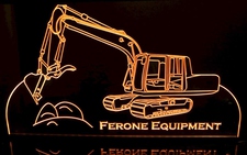 Excavator Backhoe Digger Front End Loader Dirt Mover Acrylic Lighted Edge Lit LED Sign / Light Up Plaque Full Size Made in USA