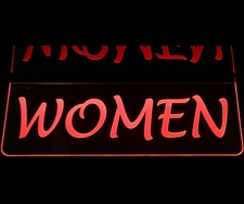 Women Restroom Mens Ladies Bathroom Gents Ceiling Mount Cursive Acrylic Lighted Edge Lit LED Sign / Light Up Plaque Full Size Made in USA