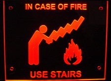 In Case of Fire Use Stairs Wall Sign Acrylic Lighted Edge Lit LED Sign / Light Up Plaque