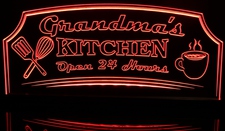 Grandma's Kitchen Coffee Utencils Open 24 Hours Acrylic Lighted Edge Lit LED Sign / Light Up Plaque Full Size Made in USA