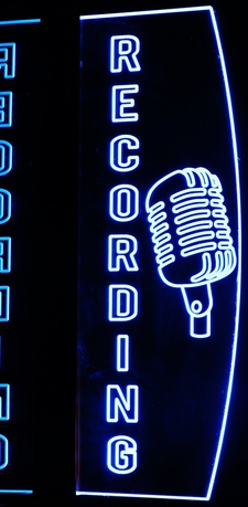 Recording with mic oval Acrylic Lighted Edge Lit LED Sign / Light Up Plaque Full Size Made in USA
