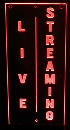 Live Streaming recording sign Acrylic Lighted Edge Lit LED Sign / Light Up Plaque Full Size Made in USA