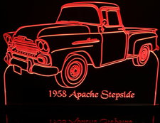 1958 Apache Stepside no spare Acrylic Lighted Edge Lit LED Sign / Light Up Plaque Full Size Made in USA