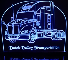 Semi Truck Acrylic Lighted Edge Lit LED Sign / Light Up Plaque Full Size Made in USA