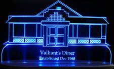 Valliants Diner Advertising Business Logo Acrylic Lighted Edge Lit Led Sign / Light Up Plaque