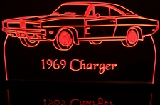 1969 Charger Acrylic Lighted Edge Lit LED Sign / Light Up Plaque Full Size Made in USA