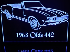 1968 Olds 442 Convertible Acrylic Lighted Edge Lit LED Sign / Light Up Plaque Full Size Made in USA