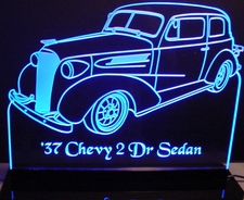 1937 Chevy Deluxe 2 Door Sedan Acrylic Lighted Edge Lit LED Sign / Light Up Plaque Full Size Made in USA