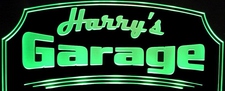 Harrys Garage Shop Sign Acrylic Lighted Edge Lit LED Sign / Light Up Plaque Full Size Made in USA