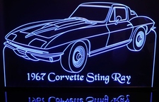 1967 Corvette Stingray Acrylic Lighted Edge Lit LED Sign / Light Up Plaque Full Size Made in USA