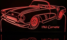 1961 Chevy Corvette Acrylic Lighted Edge Lit LED Sign / Light Up Plaque Full Size Made in USA