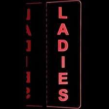 Ladies Restroom Mens Gents Women Bathroom Left Mount Flag Style Acrylic Lighted Edge Lit LED Sign / Light Up Plaque Full Size Made in USA