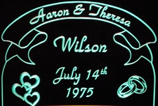 Wedding Anniversary Centerpiece Hearts & Rings Acrylic Lighted Edge Lit LED Sign / Light Up Plaque Full Size Made in USA