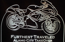 Trophy Award Motorcycle Alamo Bike Acrylic Lighted Edge Lit LED Sign / Light Up Plaque Full Size Made in USA