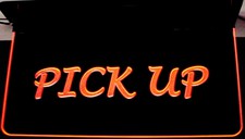 Pick Up Here Restaurant Fast Food Deli Ceiling Mount Acrylic Lighted Edge Lit LED Sign / Light Up Plaque Full Size Made in USA