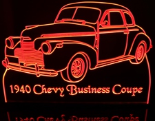 1940 Chevy Business Coupe Acrylic Lighted Edge Lit LED Sign / Light Up Plaque Full Size Made in USA