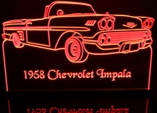 1958 Impala Convertible Acrylic Lighted Edge Lit LED Sign / Light Up Plaque Full Size Made in USA