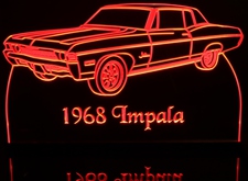 1968 Chevy Impala 2 door Acrylic Lighted Edge Lit LED Sign / Light Up Plaque Full Size Made in USA