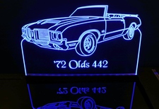 1972 Olds Cutlass 442 Convertible Acrylic Lighted Edge Lit LED Sign / Light Up Plaque Full Size Made in USA
