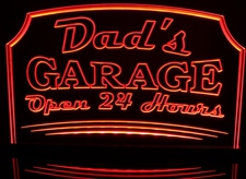 Dads Garage Fathers Day Acrylic Lighted Edge Lit LED Sign / Light Up Plaque Full Size Made in USA