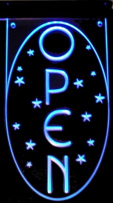 Open with Stars Oval Acrylic Lighted Edge Lit LED Sign / Light Up Plaque Full Size Made in USA