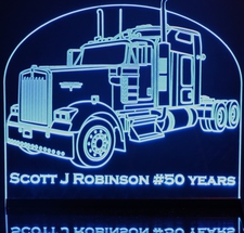 Semi Kenworth W900L with Sleeper (add your own text) Acrylic Lighted Edge Lit LED Sign / Light Up Plaque Full Size Made in USA