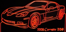 2008 Corvette Z06 Acrylic Lighted Edge Lit LED Sign / Light Up Plaque Full Size Made in USA