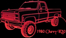 1980 Chevy Pickup Truck K30 Acrylic Lighted Edge Lit LED Sign / Light Up Plaque Full Size Made in USA