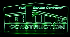 BHI Construction Business Logo Acrylic Lighted Edge Lit LED Sign / Light Up Plaque Full Size Made in USA
